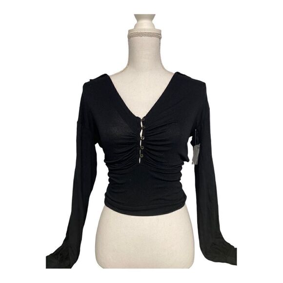 #133 FREE PEOPLE black Stretch Top - Picture 1 of 7